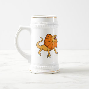 Orange frilled-neck lizard cartoon illustration beer stein