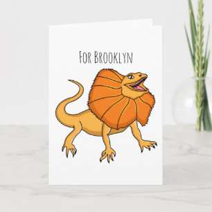 Orange frilled-neck lizard cartoon illustration card