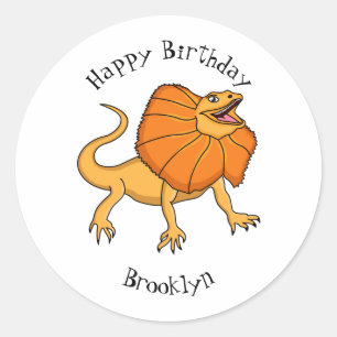 Orange frilled-neck lizard cartoon illustration classic round sticker