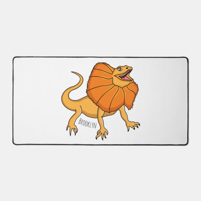 Orange frilled-neck lizard cartoon illustration  desk mat (Front)