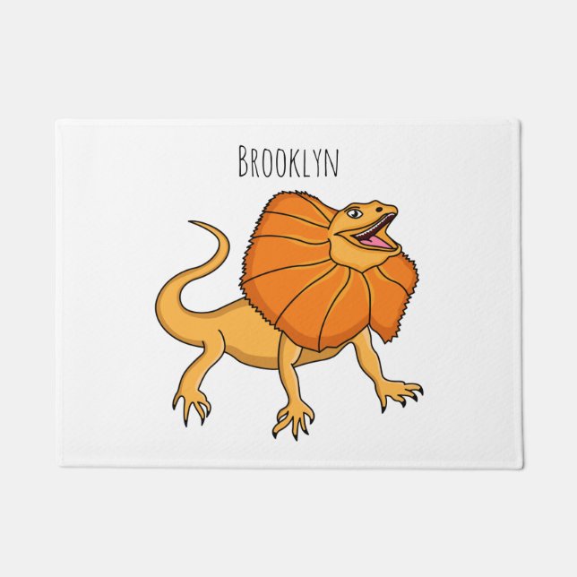 Orange frilled-neck lizard cartoon illustration doormat (Front)
