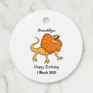Orange frilled-neck lizard cartoon illustration favour tags