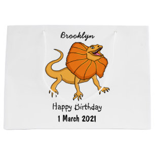 Orange frilled-neck lizard cartoon illustration large gift bag