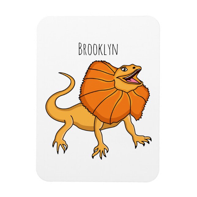 Orange frilled-neck lizard cartoon illustration magnet (Vertical)