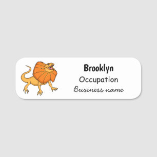 Orange frilled-neck lizard cartoon illustration name tag