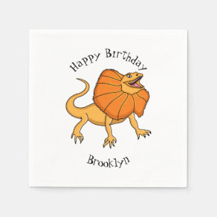 Orange frilled-neck lizard cartoon illustration napkin
