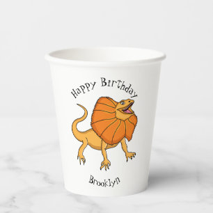 Orange frilled-neck lizard cartoon illustration paper cups