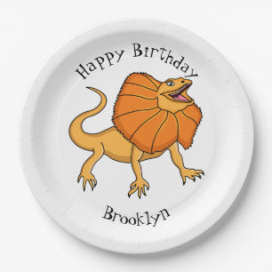 Orange frilled-neck lizard cartoon illustration paper plate