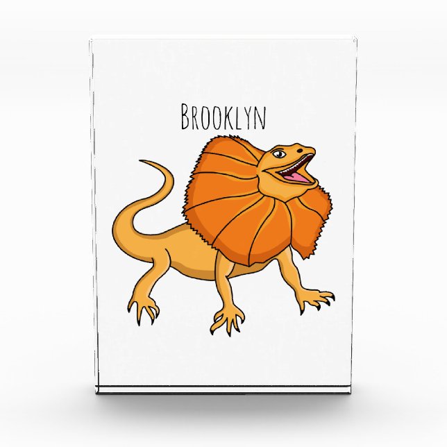 Orange frilled-neck lizard cartoon illustration photo block (Front)