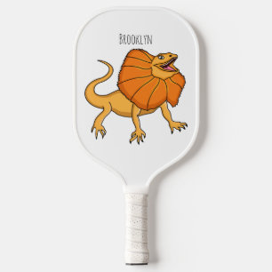 Orange frilled-neck lizard cartoon illustration  pickleball paddle