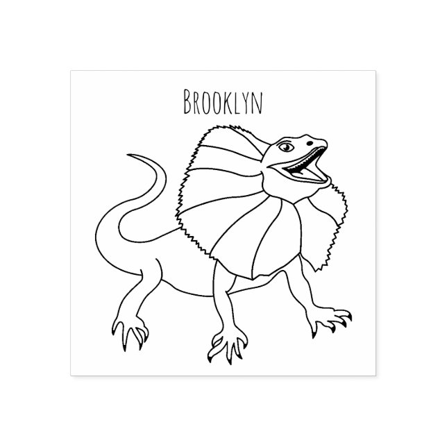Orange frilled-neck lizard cartoon illustration rubber stamp (Imprint)