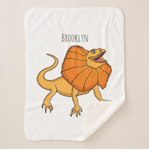 Orange frilled-neck lizard cartoon illustration  sherpa blanket