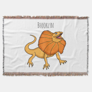 Orange frilled-neck lizard cartoon illustration throw blanket