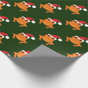 Orange Frog Santa Hat Cartoon Novelty Christmas Wrapping Paper