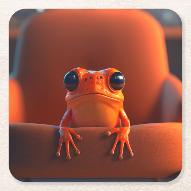 Orange Frog Square Paper Coaster (Front)