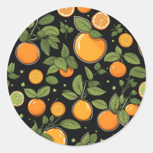 Orange Fruit And Leaves Classic Round Sticker