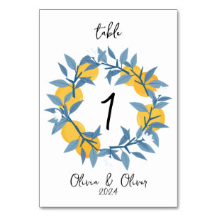 Orange Fruit Citrus Greenery Wedding Table Number