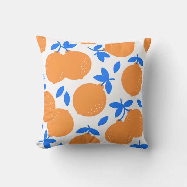 Orange Fruit: Exquisite Blue-Twigged Pattern. Cushion (Front)