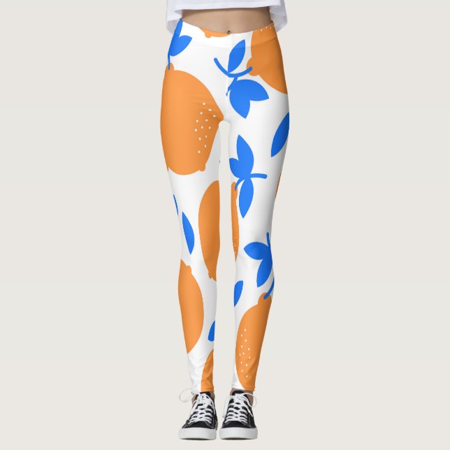 Orange Fruit: Exquisite Blue-Twigged Pattern. Leggings (Front)
