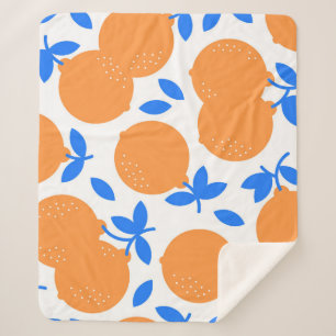 Orange Fruit: Exquisite Blue-Twigged Pattern. Sherpa Blanket