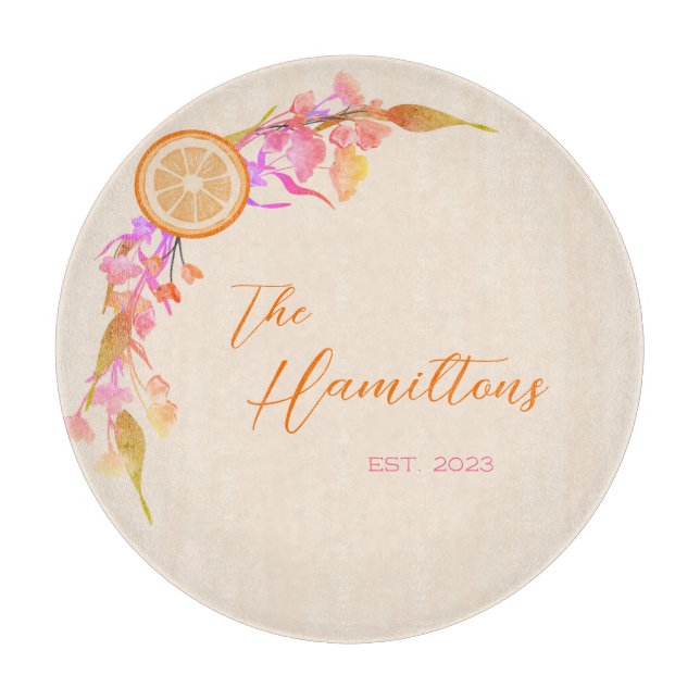 Orange Fruit Floral Established Year  Cutting Board (Front)