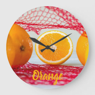 Orange fruit for vegan and vegeatrian large clock
