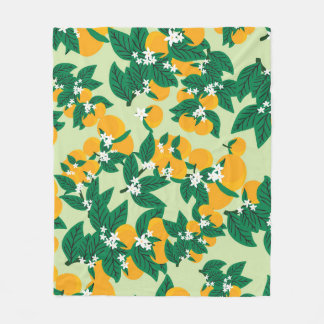 Orange fruit: green vintage pattern. fleece blanket