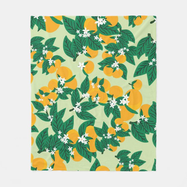 Orange fruit: green vintage pattern. fleece blanket (Front)