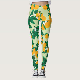 Orange fruit: green vintage pattern. leggings
