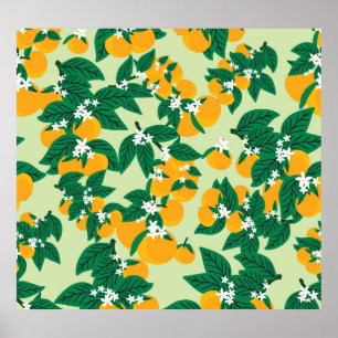 Orange fruit: green vintage pattern. poster