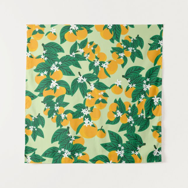 Orange fruit: green vintage pattern. tapestry (Front)