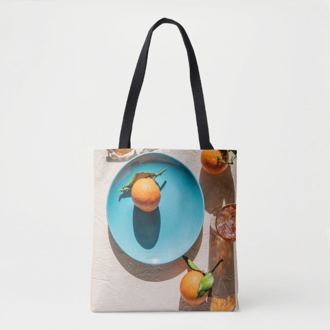 Orange fruit on plate tote bag (Front)