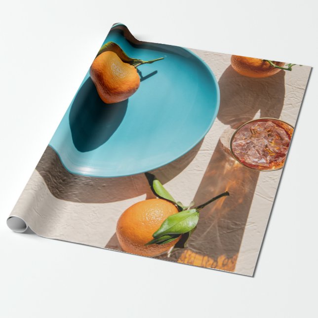 Orange fruit on plate wrapping paper (Unrolled)