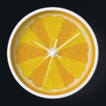 Orange Fruit Slice Pop Art Minimalist Kitchen Food Clock<br><div class="desc">This colourful orange clock is perfect for your kitchen decor. It shows a sliced open image of an orange citrus fruit with 12 fruit slices in alternating shades of orange, so you can tell time without numbers. This unusual design has a textured look - and sort of a 60s pop...</div>