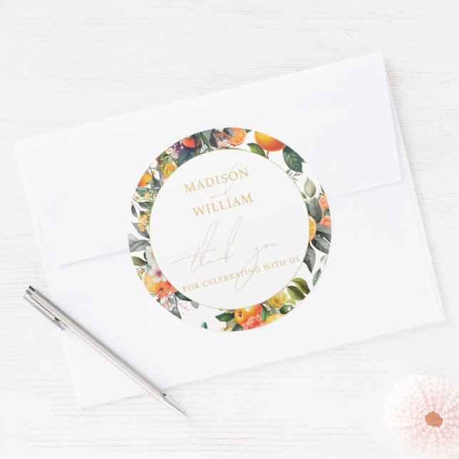 Orange Fruit Wedding Personalised Thank you Classic Round Sticker (Envelope)