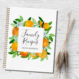 Orange Fruits and Flowers Family Recipe Cookbook Notebook
