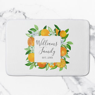Orange Fruits and Flowers Summer Floral botanical Bath Mat