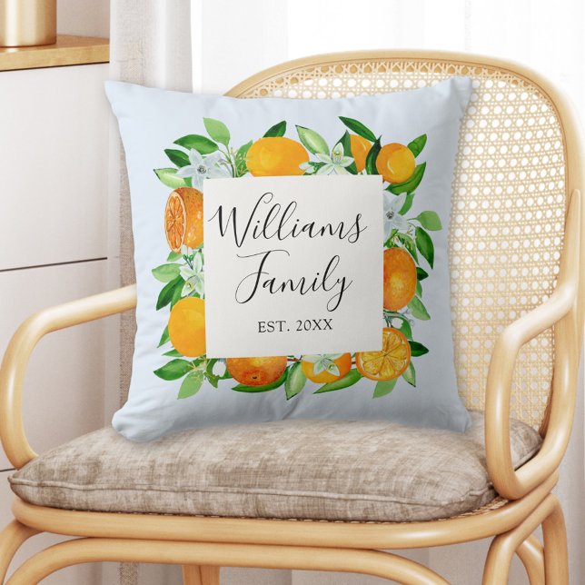 Orange Fruits and Flowers Summer Floral botanical Cushion (In situ)