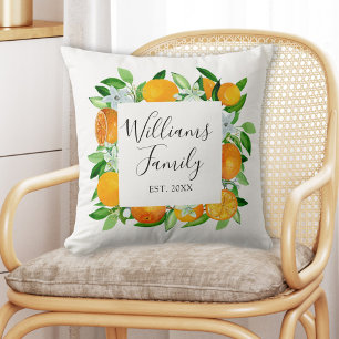 Orange Fruits and Flowers Summer Floral botanical Cushion