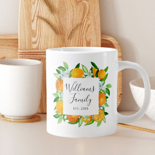 Orange Fruits and Flowers Summer Floral botanical Large Coffee Mug