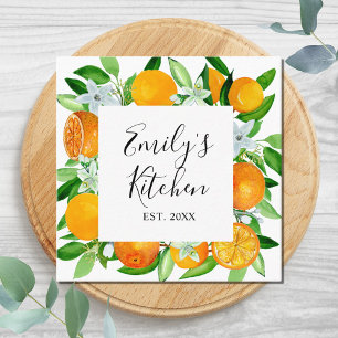 Orange Fruits and Flowers Summer Floral botanical Square Business Card