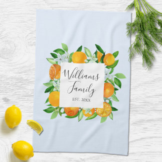 Orange Fruits and Flowers Summer Floral botanical Tea Towel