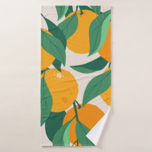Orange fruits and leaves seamless pattern bath towel