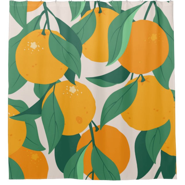 Orange fruits and leaves seamless pattern shower curtain (Front)