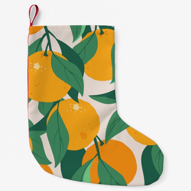 Orange fruits and leaves seamless pattern small christmas stocking (Front)