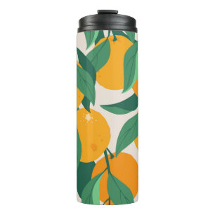 Orange fruits and leaves seamless pattern thermal tumbler