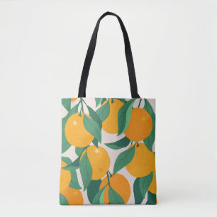 Orange fruits and leaves seamless pattern tote bag