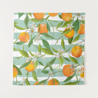 Orange Fruits Floral: Seamless Vintage. Tapestry
