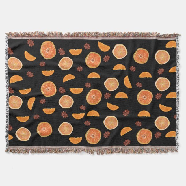 Orange Fruits Slices & Cinnamon Throw Blanket (Front)