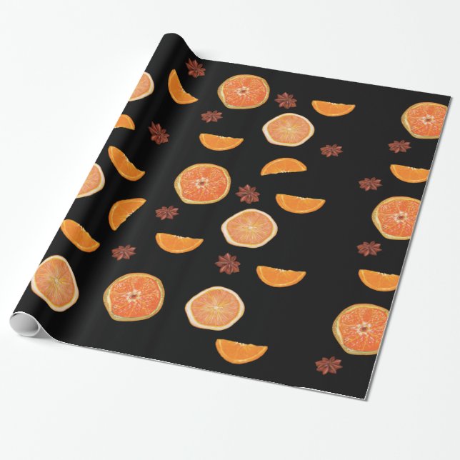Orange Fruits Slices & Cinnamon Wrapping Paper (Unrolled)